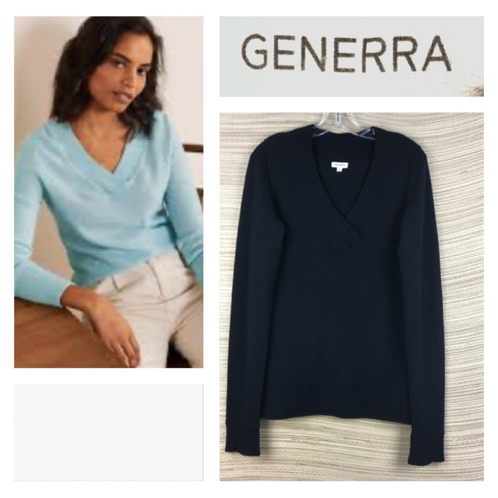 GENERRA 100% Cashmere V-neck Rolled Hem Black Sweater Pullover Jumper Size L - Picture 2 of 9